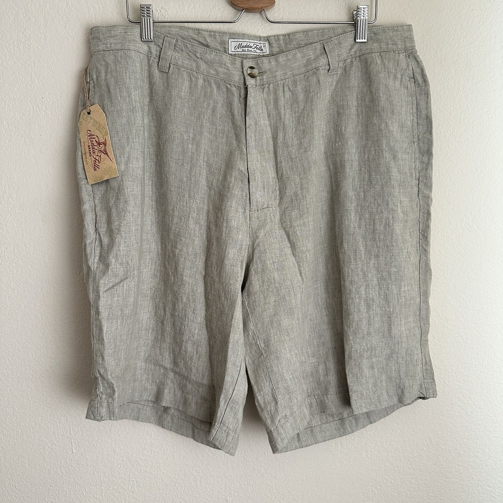 Madda Fella Linen Shorts Mens 38 Green 100% Linen Key West Casual Coastal NEW